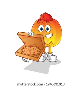 Aprikosenpizza-Lieferjunge Vektor. Zeichentrickfigur