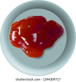 Apricot or quince jam on a blue plate. For design sites about food, cooking, cafes, restaurants. White background. Vector illustration.