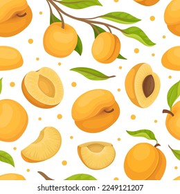Apricot Seamless Pattern Design with Ripe Fruit Vector Template