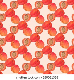 Apricot. Seamless pattern with fruits. Hand-drawn background. Vector illustration. Real watercolor drawing.