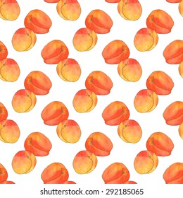 Apricot. Seamless pattern with fruits. Hand-drawn background. Vector illustration. Real watercolor drawing.