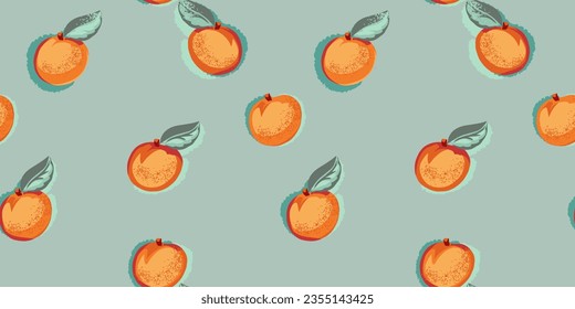 Apricot seamless pattern. Vector hand drawn fruits. Summer  fruits  background.  Vector design ornament for paper, cover, fabric, interior decor, textile, surface design, label, packaging.