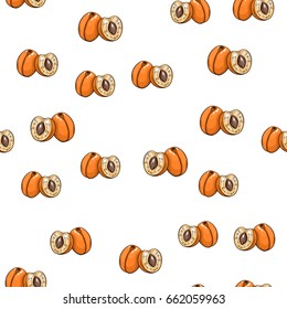 Apricot seamless pattern. Vector hand drawn peach fruit illustration for backgrounds, texture, food packaging design