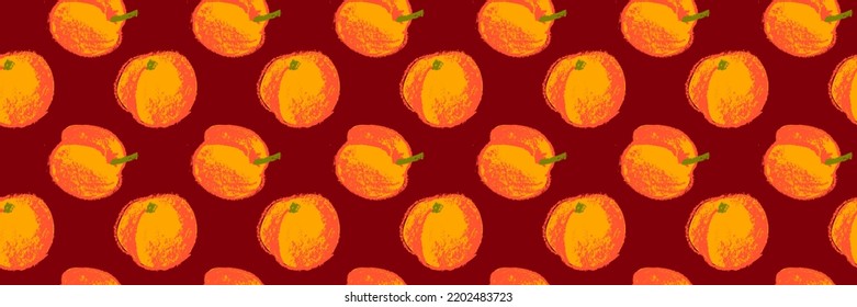 Apricot Seamless Pattern. Vector Nectarine Wallpaper. Sketch Art Peach Background For Organic Baby Food Label, Yogurt Packaging Design, Vegan Banner, Fruity Ornament. Peach Backdrop For Jam Package.