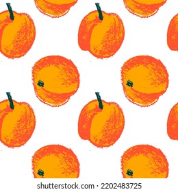 Apricot Seamless Pattern. Vector Nectarine Wallpaper. Sketch Art Peach Background For Organic Baby Food Label, Yogurt Packaging Design, Vegan Banner, Fruity Ornament. Peach Backdrop For Jam Package.