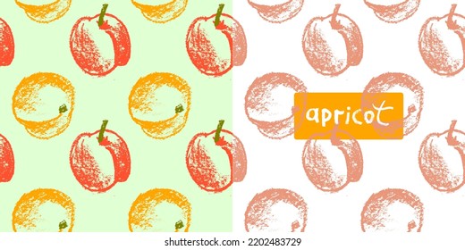 Apricot Seamless Pattern. Vector Nectarine Wallpaper. Sketch Art Peach Background For Organic Baby Food Label, Yogurt Packaging Design, Vegan Banner, Fruity Ornament. Peach Backdrop For Jam Package.