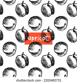 Apricot Seamless Pattern. Vector Nectarine Wallpaper. Sketch Art Peach Background For Organic Baby Food Label, Yogurt Packaging Design, Vegan Banner, Fruity Ornament. Peach Backdrop For Jam Package.