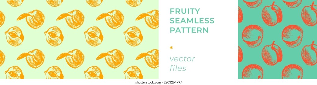 Apricot Seamless Pattern. Vector Nectarine Wallpaper. Sketch Art Peach Background For Organic Baby Food Label, Yogurt Packaging Design, Vegan Banner, Fruity Ornament. Peach Backdrop For Jam Package.