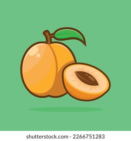 Apricot y rebanada del icono de caricatura plana de Apricot. Icono Fruta Concepto Icono Isolación Isolación Vector Premium Ilustración