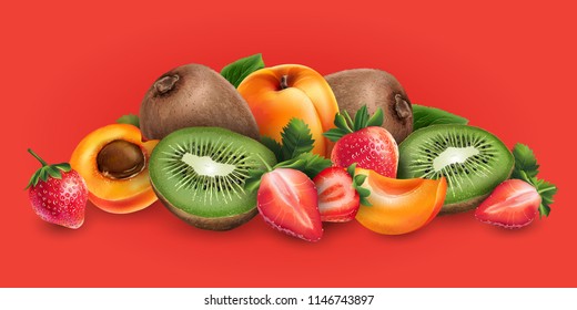 Apricot, strawberry and kiwi
