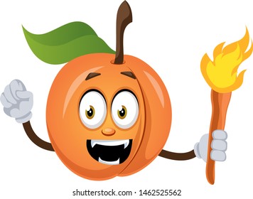 Apricot with torch, illustration, vector on white background.