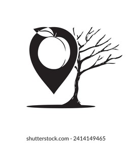 Apricot tree with cartographic symbol pointer. Vector illustration.