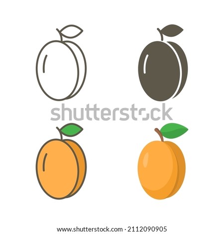 Apricot vector icon set. Isolated Simple illustration.
