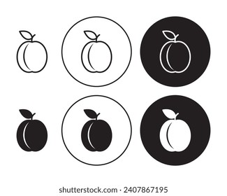 Apricot vector icon set. Prune fruit symbol suitable for apps and websites UI designs.