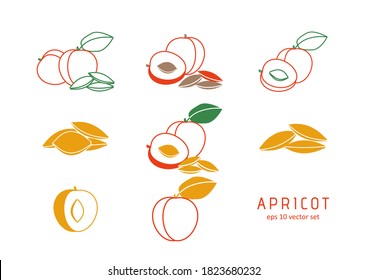 Apricot vector icons set on white background. Symbol for web, infographics, print design and mobile UX/UI kit. Vector illustration, EPS10.