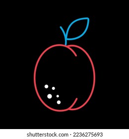 Apricot vector on black background icon. Graph symbol for food and drinks web site, apps design, mobile apps and print media, logo, UI