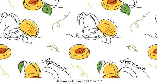 Apricot vector pattern. One continuous line art drawing of apricot pattern.