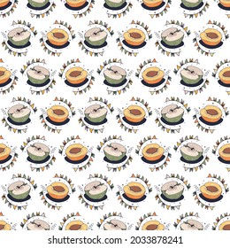 Aprikosen und Äpfel. Nahtloses Muster auf weißem Hintergrund. Cute Vektorgrafik.