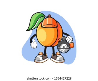 Apricots carpenter mascot design vector. Cartoon character illustration for business, t shirt, sticker.