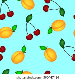 Apricots and cherries on a blue background