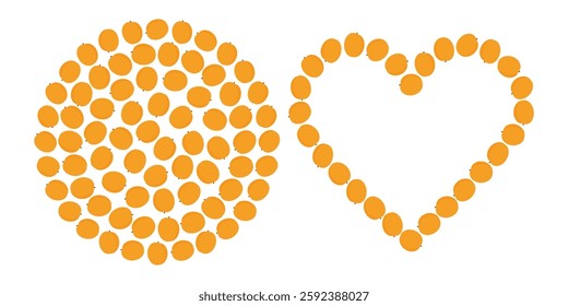 Apricots Circular Background Texture and outline heart. Summer Abstract backdrop Template Copy space