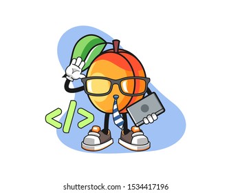 Apricots developer mascot design vector. Cartoon character illustration for business, t shirt, sticker.
