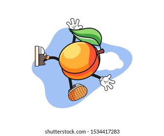 Apricots fall from sky mascot design vector. Cartoon character illustration for business, t shirt, sticker.