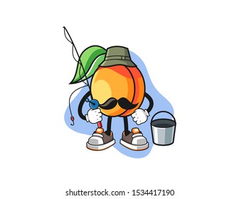 Apricots fisherman mascot design vector. Cartoon character illustration for business, t shirt, sticker.