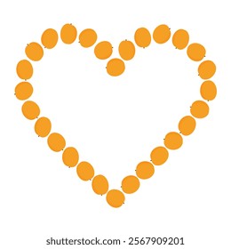 Apricots formed into a heart shape outline. Summertime Heart shaped frame border Copy space Template