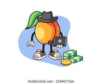 Apricots hacker mascot design vector. Cartoon character illustration for business, t shirt, sticker.