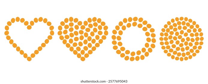 Apricots Heart shapes outline and fill. Circular Frame Copy space and Round Background Texture Set 4