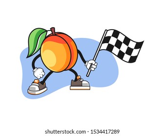 Apricots hold racing flag mascot design vector. Cartoon character illustration for business, t shirt, sticker.