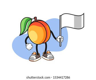 Apricots hold white flag mascot design vector. Cartoon character illustration for business, t shirt, sticker.