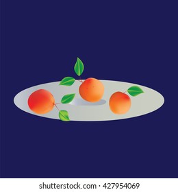 Apricots with leaves on a plate isolated art abstract modern illustration of a blue background vector SET composition design elements for juice yogurt jam