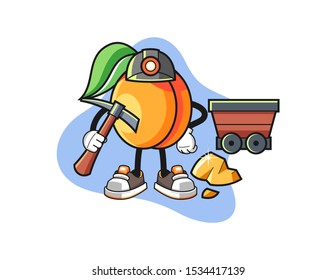 Apricots miner mascot design vector. Cartoon character illustration for business, t shirt, sticker.