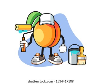 Apricots painter mascot design vector. Cartoon character illustration for business, t shirt, sticker.
