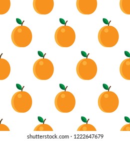 Apricots or peach with leaf. Seamless pattrn for kitchen, cafe, textile. Vector illustration on white background.