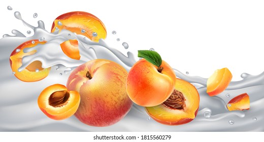 Apricots and peaches on a yogurt or milk wave.