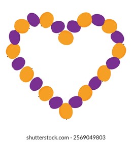 Apricots and plums contour heart shape Frame border in trendy summer hues. Copy space Template idea