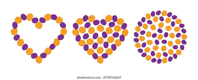 Apricots and Plums outline and fill heart shape and Circular background Texture Set 3 summer element