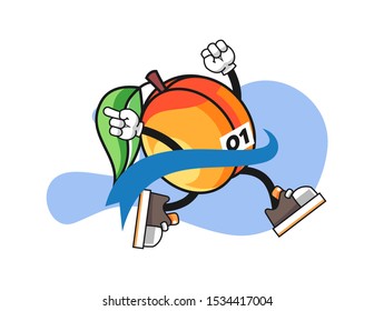 Apricots reach the finish line mascot design vector. Cartoon character illustration for business, t shirt, sticker.