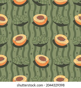 Apricots seamless background. Vector seamless pattern.