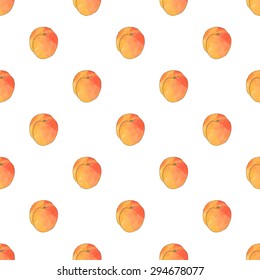 Apricots. Seamless pattern with fruits. Hand-drawn background. Vector illustration. Real watercolor drawing.