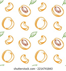 Apricots, seamless pattern. Vector illustration of apricot, or peach.