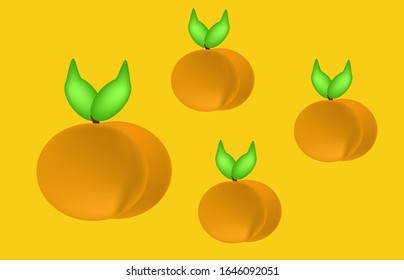 apricot's selection, apricotswith green leaves, on the orange background