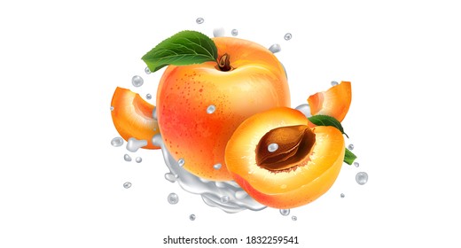 Apricots in splashes of yogurt or milk.