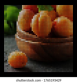 Apricots in a vase on the table. 