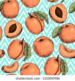 Apricots . Vector seamless pattern. Vintage style