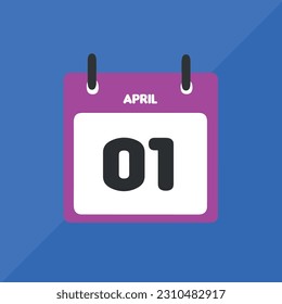 April 01 vector icon calendar Date, day and month Vector illustration, colorful background.