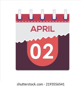 April 02. Vector flat daily calendar icon. Date and time, day, month. Holiday. Season. White Background